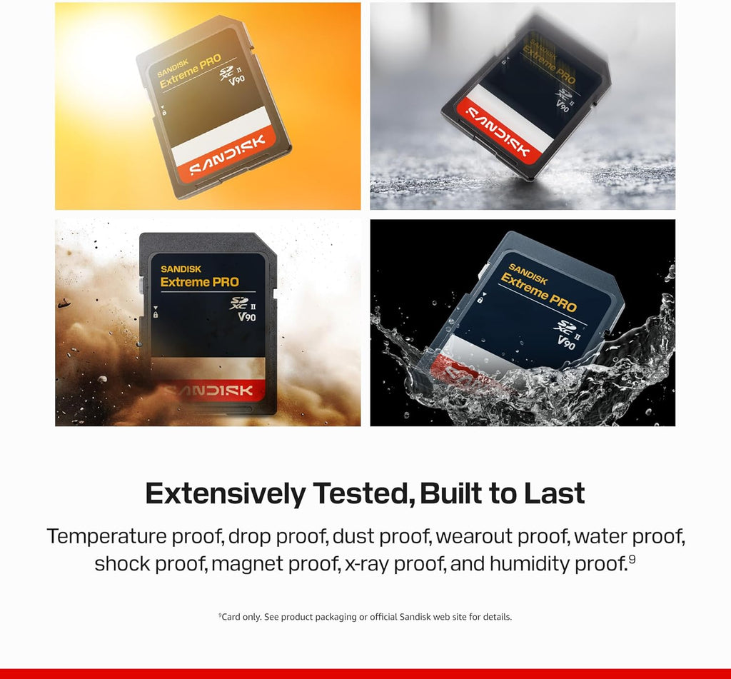 SANDISK 512GB Extreme PRO SD UHS-II V90 Memory Card - Up to 310MB/s Read speeds, up to 305MB/s Write speeds, 8K, IP68 Water and dust Resistant - SDSDXDE-512G-GN4IN