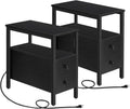 HOOBRO Set of 2 End Tables with Charging Station, Narrow Side Table with Drawers & USB Port & Power Outlets, Nightstand for Small Spaces, Living Room, Stable and Sturdy, Black BK541BZP201
