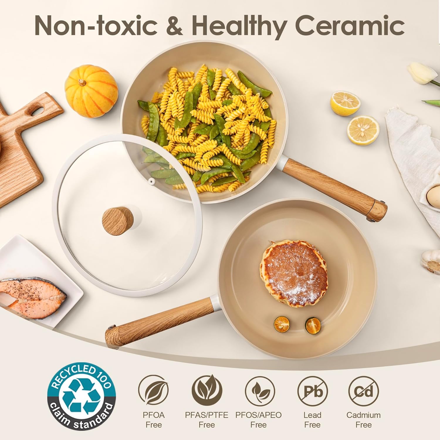 SENSARTE 14 Pcs Nonstick Ceramic Cookware Set, Non-toxic Pots and Pans Set, Healthy Non Stick Kitchen Cooking Set, PFAS/PTFE Free
