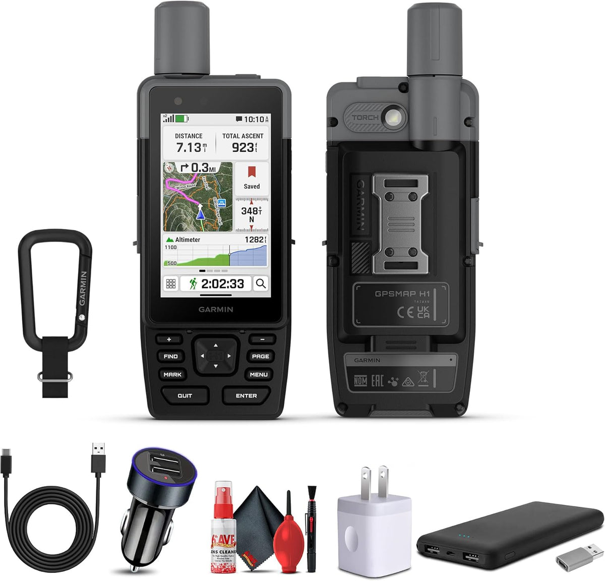 Garmin GPSMAP H1 Premium GPS Handheld Navigator for Hiking, Rugged Design with Color Touchscreen and Buttons, Long Battery Life, Built-in Flashlight, Preloaded Maps Bundle