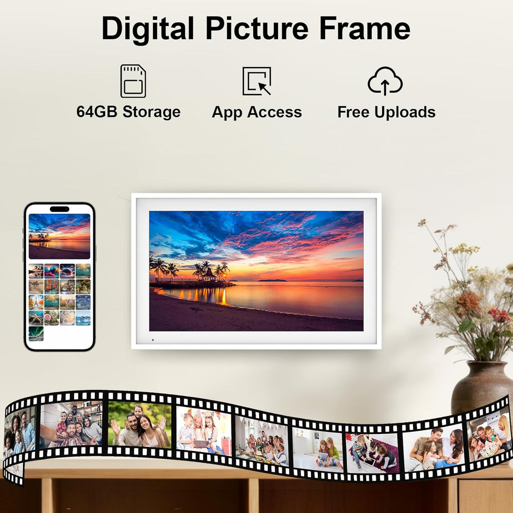 Digital Calendar 15.6" Digital Wall Planners for Family Schedules, Electronic Calendar with 1920*1080 Interactive Touchscreen, Digital Photo Frame Built-in 64GB Memory, Smart Calendar-White