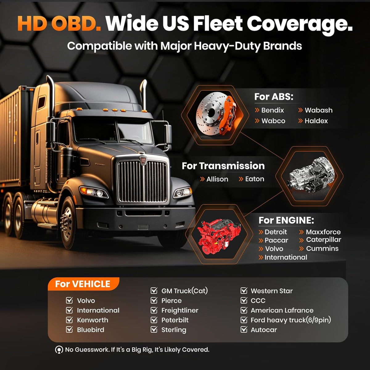 ANCEL New HD601 Heavy Duty Truck Scanner, Diesel Full System Diagnostic Scan Tool Fits for Cummins, Detroit, Volvo, Paccar & Caterpillar, 2 in 1 HDOBD & OBD2 Code Reader for Commercial Vehicles & Cars