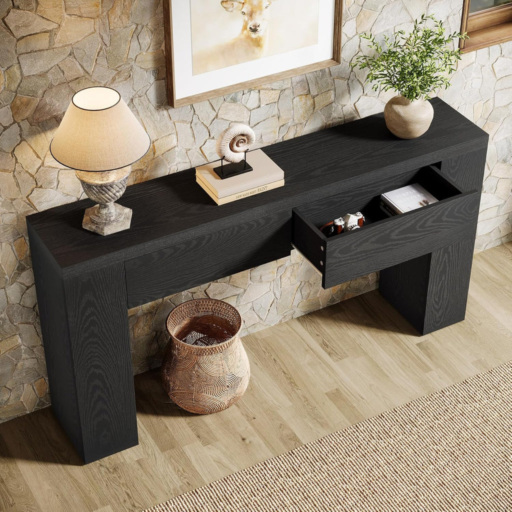 Tribesigns 63-Inch Console Table, Farmhouse Entryway Table with 2 Drawers and Sturdy Legs for Hallway, Living Room, Foyer, Easy Assembly (Black)