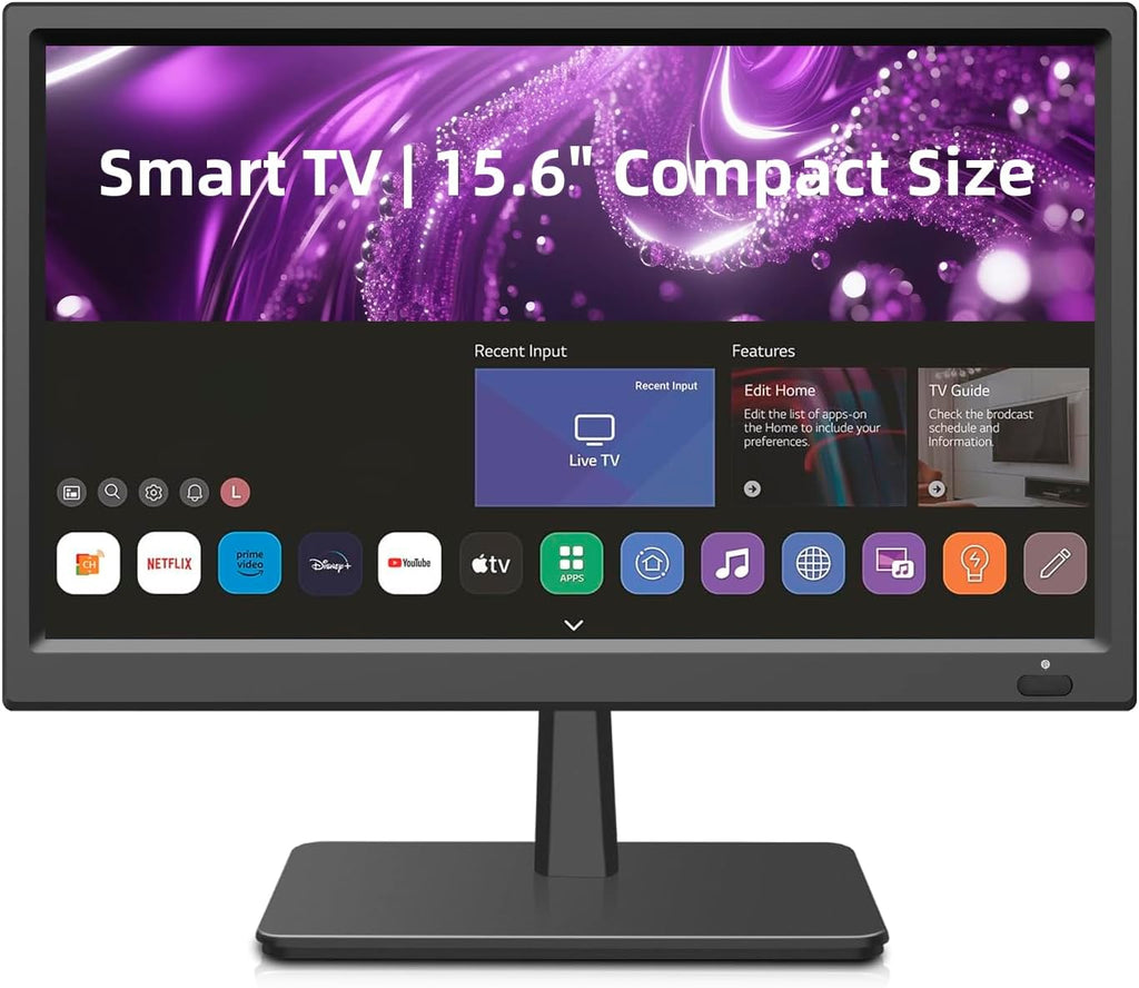Feihe 15.6 Inch Small Smart TV HD 1080P LED, Flat Screen Smart Television with ATSC Tuner/HDMI/USB/AV for Kitchen, RV, Camper, Home & Bedroom or On-The-Go Entertainment