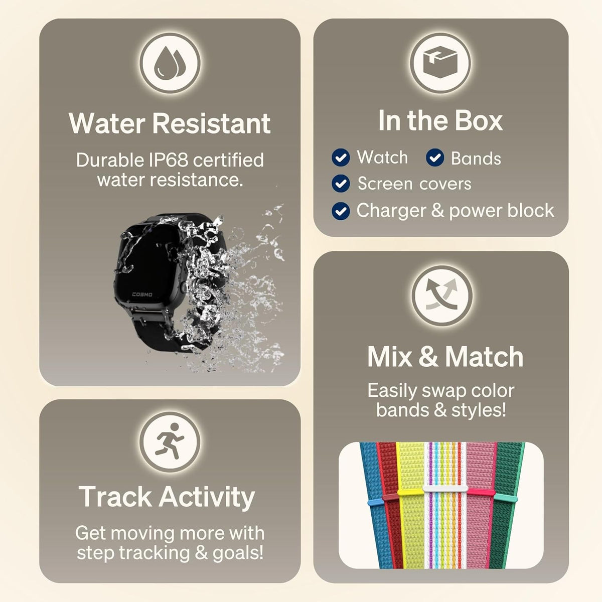 JrTrack 5 Kids Smart Watch by Cosmo | Best Kid-Safe Phone Watch | Precision Real-Time GPS Tracking | Call, Text, Activity, School Settings | Spotify Music | Parental Controls | SOS & Safety Alerts