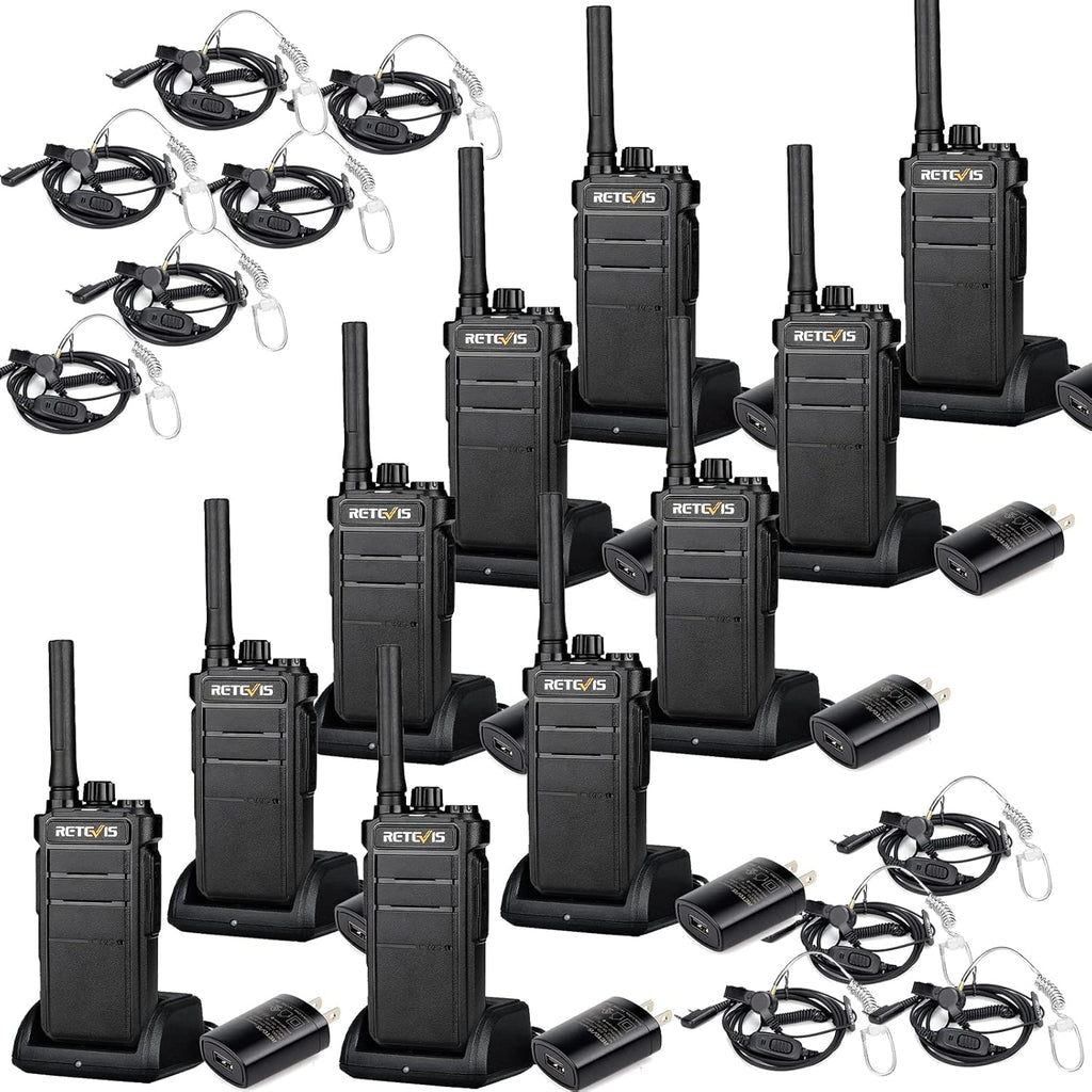 Retevis RB26 2 Way Radios Long Range,Work Walkie Talkie with Earpiece Bulk,21-Hours,USB-C,GMRS Repeater Capable,Flashlight,Business Two-Way Radios Rechargeable for Adults School Church Retail(10 Pack)
