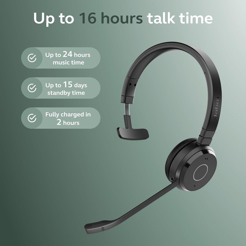 Jabra Evolve 65 TE (Third Edition) Wireless Single-Ear Headphones - Noise-Canceling Mic, 16 hr Battery Life, Dual Connectivity, MS Teams Certified, Supports Other Platforms, Black
