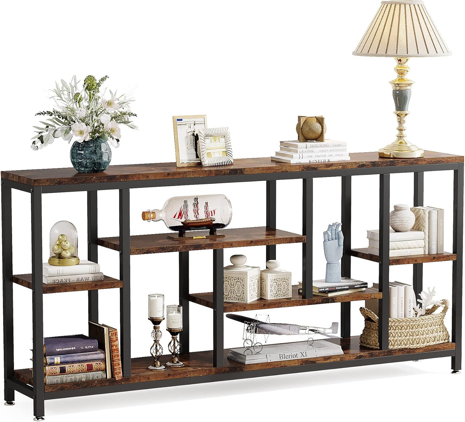 Tribesigns Console Sofa Table, 70.9 inch Extra Long Table Behind Couch with Storage Shelves, 3-Tier Industrial Narrow Entryway Hallway Accent Table for Living Room, Rustic Brown