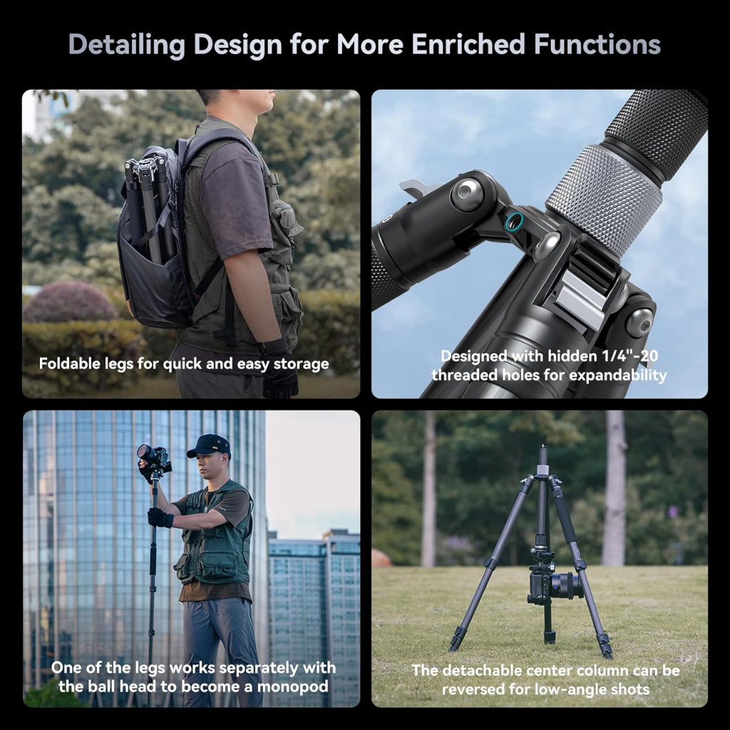 SmallRig AP-20 Carbon Fiber Tripod, 62.2" Camera Tripod Monopod with Center Column, Compact Lightweight Tripods with 360° Ball Head, Payload 26.5 lbs, Quick Release Plate, for DSLR Camera - 4059