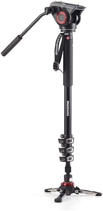 Manfrotto Video Monopod XPRO+, Camera and Video Support Rod with Video Head, 4-Section in Aluminum with Fluid Base, Photography Accessories for Content Creation, Video, Vlogging