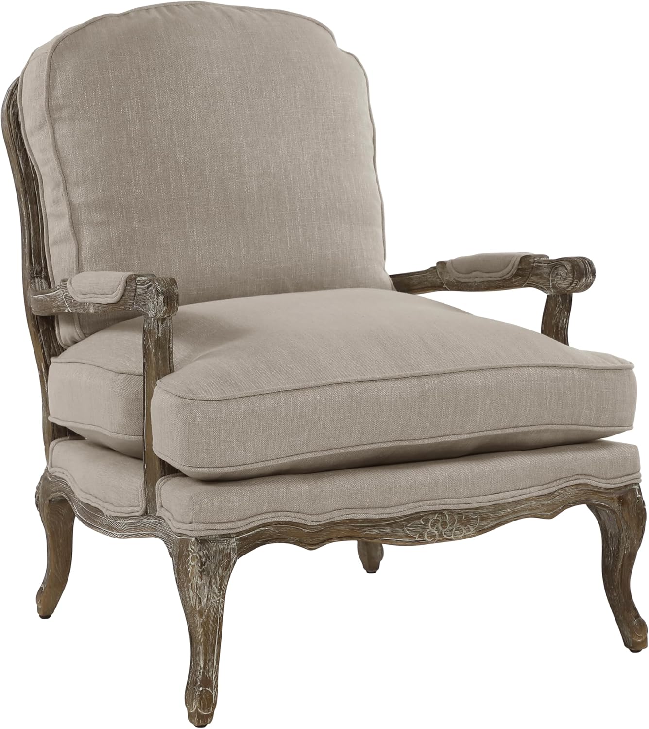 Lexicon Parlier Show Wood Accent Chair - Mid Century Modern Chair for Living Room, Traditional French Country Style, Padded Arms, Reversible Cushion, Solid Wood Frame, Arrives Assembled, Neutral