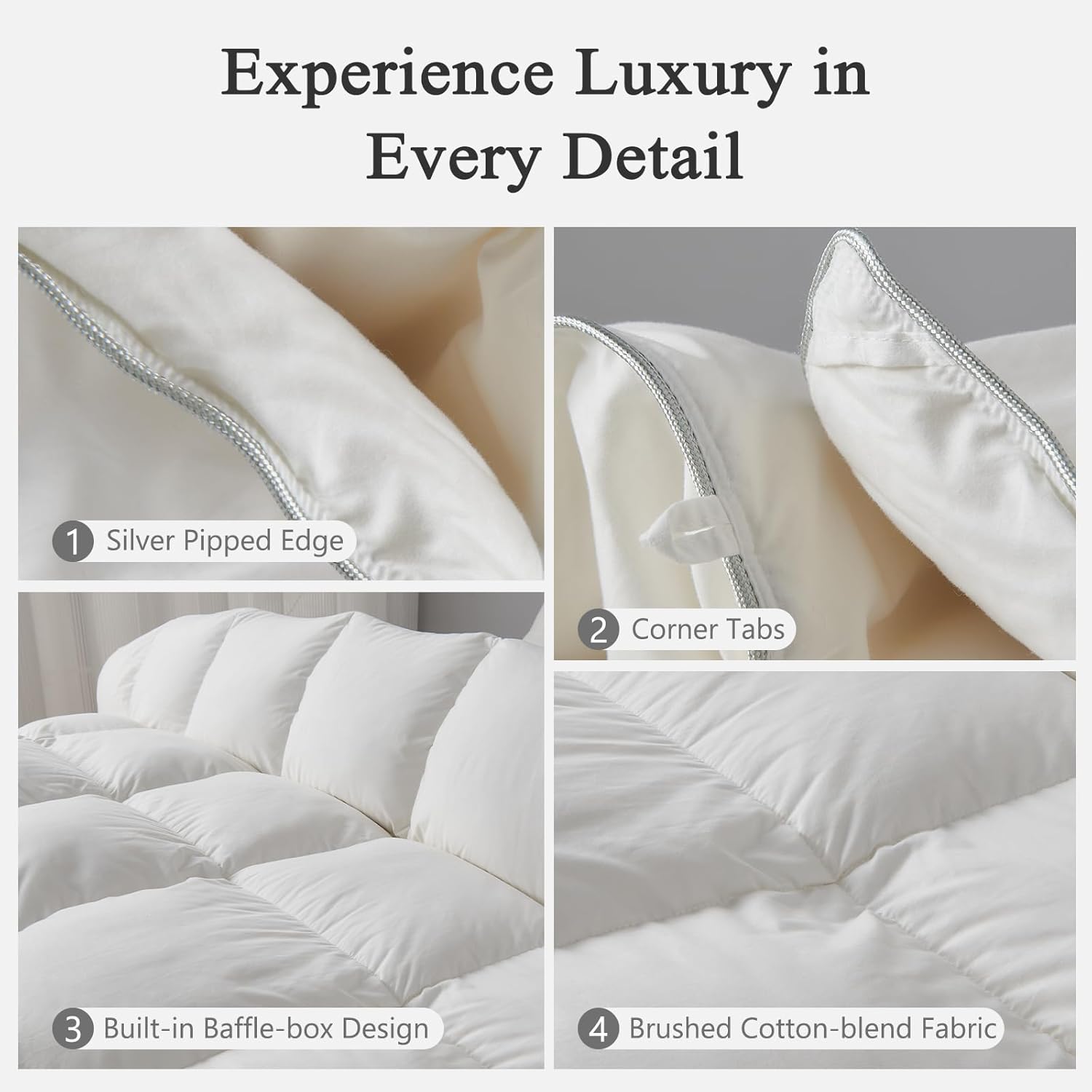 DWR Luxury Feather Down Fiber Comforter King Size, Ultra-Soft Egyptian Cotton-Blend Fabric, High FP Medium Weight for All Season Hotel Style Fluffy Duvet Insert with Ties (106"x90", White)
