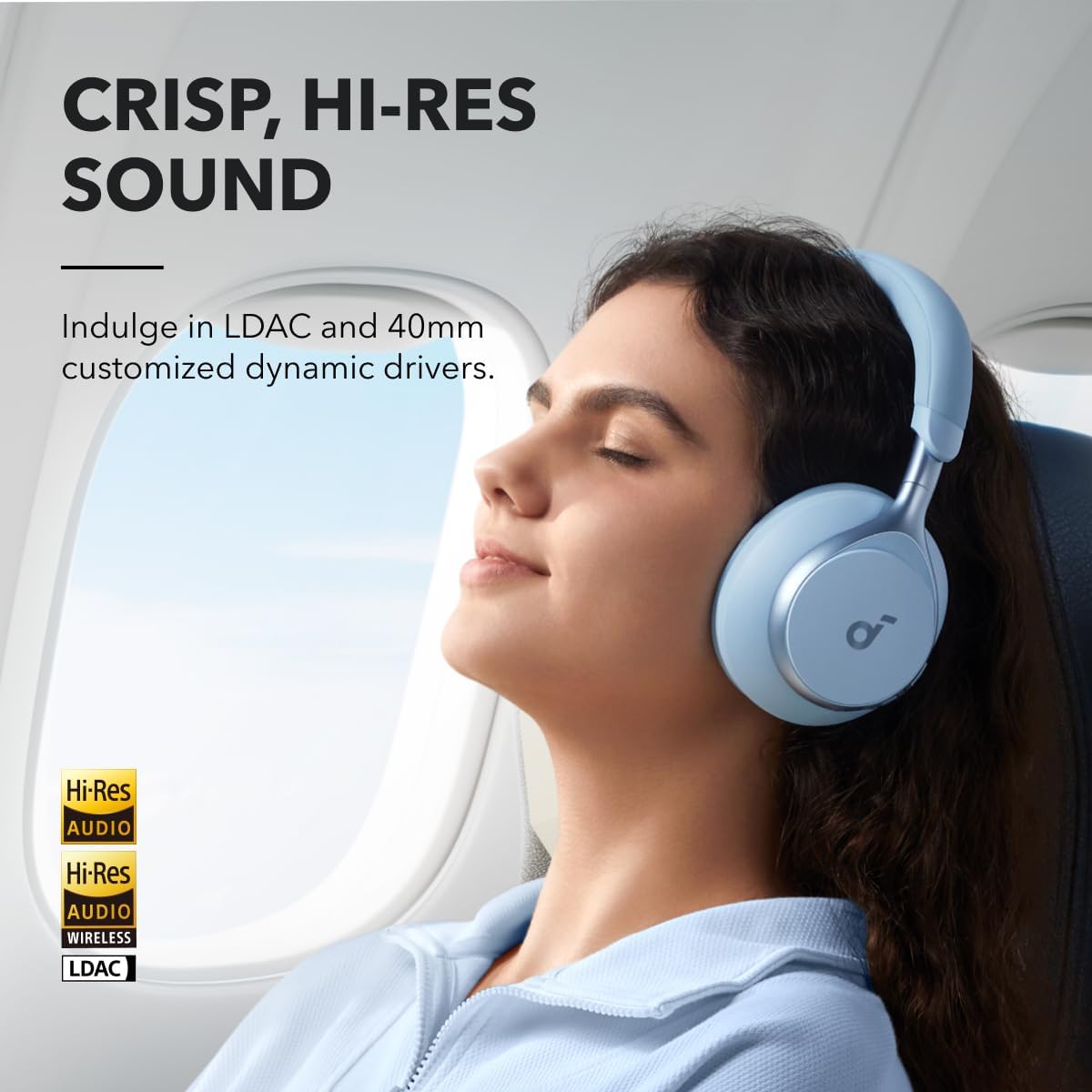 Soundcore by Anker, Space One, Active Noise Cancelling Headphones, 2X Stronger Voice Reduction, 40H ANC Playtime, App Control, LDAC Hi-Res Wireless, Comfortable Fit, Clear Calls, Bluetooth 5.3 (Blue)