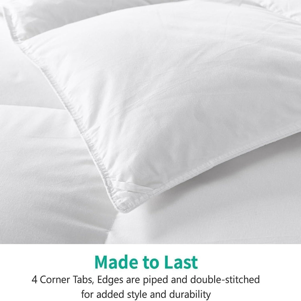 APSMILE Oversized King Feathers Down Comforter - Ultra Soft All Seasons 100% Organic Cotton Duvet Insert Medium Warm Quilted Bed Comforter with Corner Tabs (120x98, White)