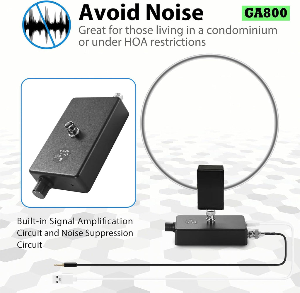 GA800 Loop Antenna, GOOZEEZOO Active Shortwave Radio Antenna with BNC Cable 10KHz-159MHz HF LW MW SW FM Air V Band Portable Receiving Antenna for Ham Radio(Free of Tuning)
