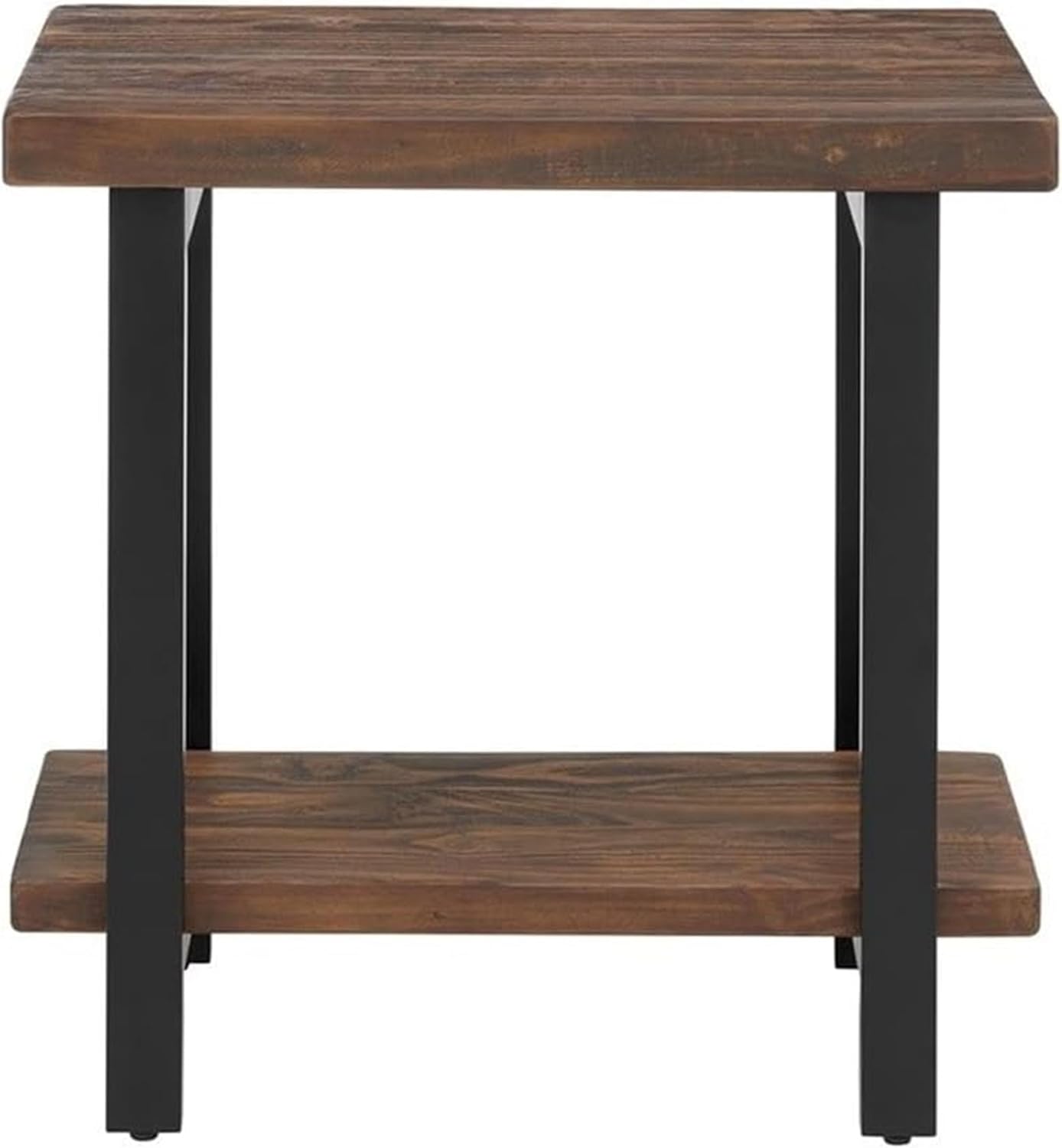 Alaterre Furniture Pomona Living Room 2-Tier Solid Wood End Table with Natural Finish and Metal Legs – Modern Farmhouse Accent or Home Décor (Rustic Brown)