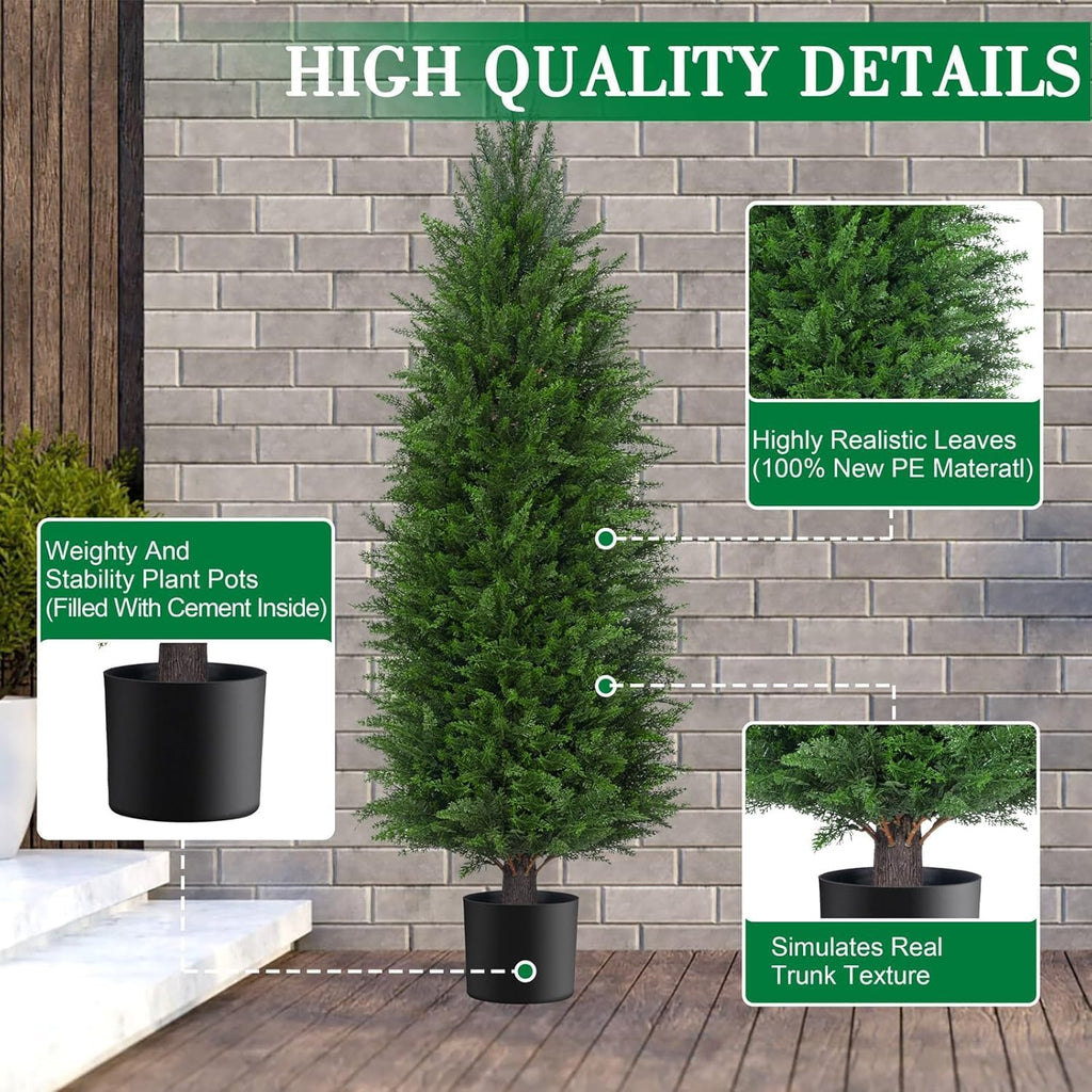 AOKIIE 6FT Artificial Topiary Cedar Plants Outdoor, Faux Pine Trees UV Resistant and Potted, 72 Inch Tall Fake Shrubs Evergreen for Front Porch Decor Set of 2