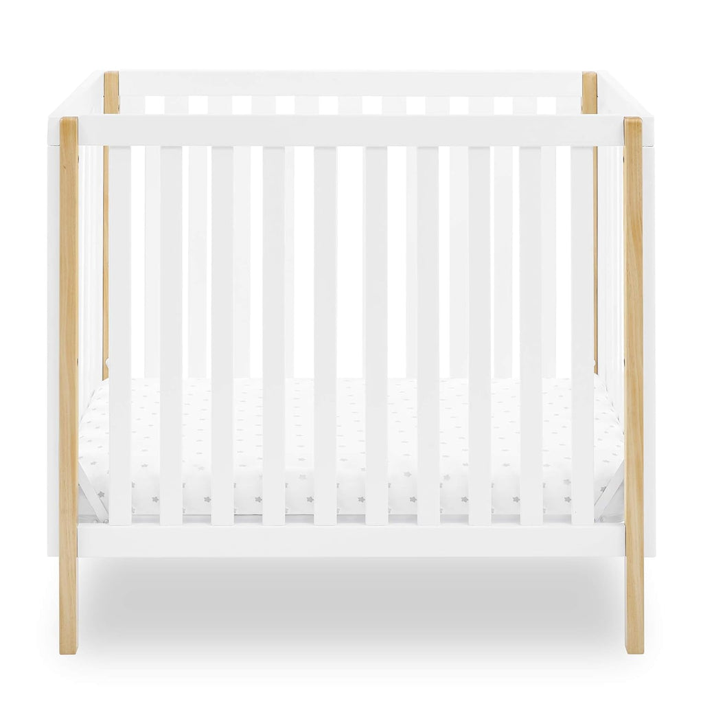 Delta Children Gio Mini Crib with 2.75" Mattress Included, Bianca White/Natural