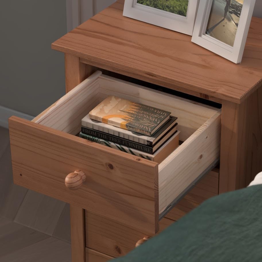 From the Tree Furniture Tall Nightstand with 3 Drawers - Solid Pine Wood Bedside Table with Spacious Storage & Sustainable Design - Honey Side Table for Bedroom Organization & Style