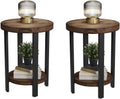 Alaterre Furniture Pomona Living Room Set of 2 Solid Wood Small Round End Tables with Shelf and Metal Legs – 2-Tier Modern Rustic Side Table or Nightstand (Rustic Brown)