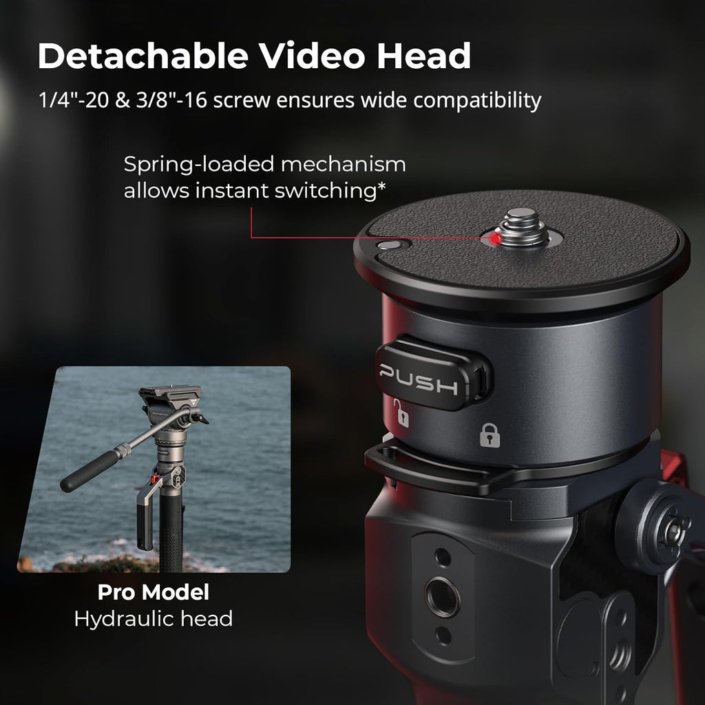 SmallRig 175cm / 68.9" Carbon Fiber Video Monopod for Camera, Compact Camera Monopod with One-Button Lift & Lock, Max. 5kg Playload Fluid Head Fits for DJI RS and for MFT 501L