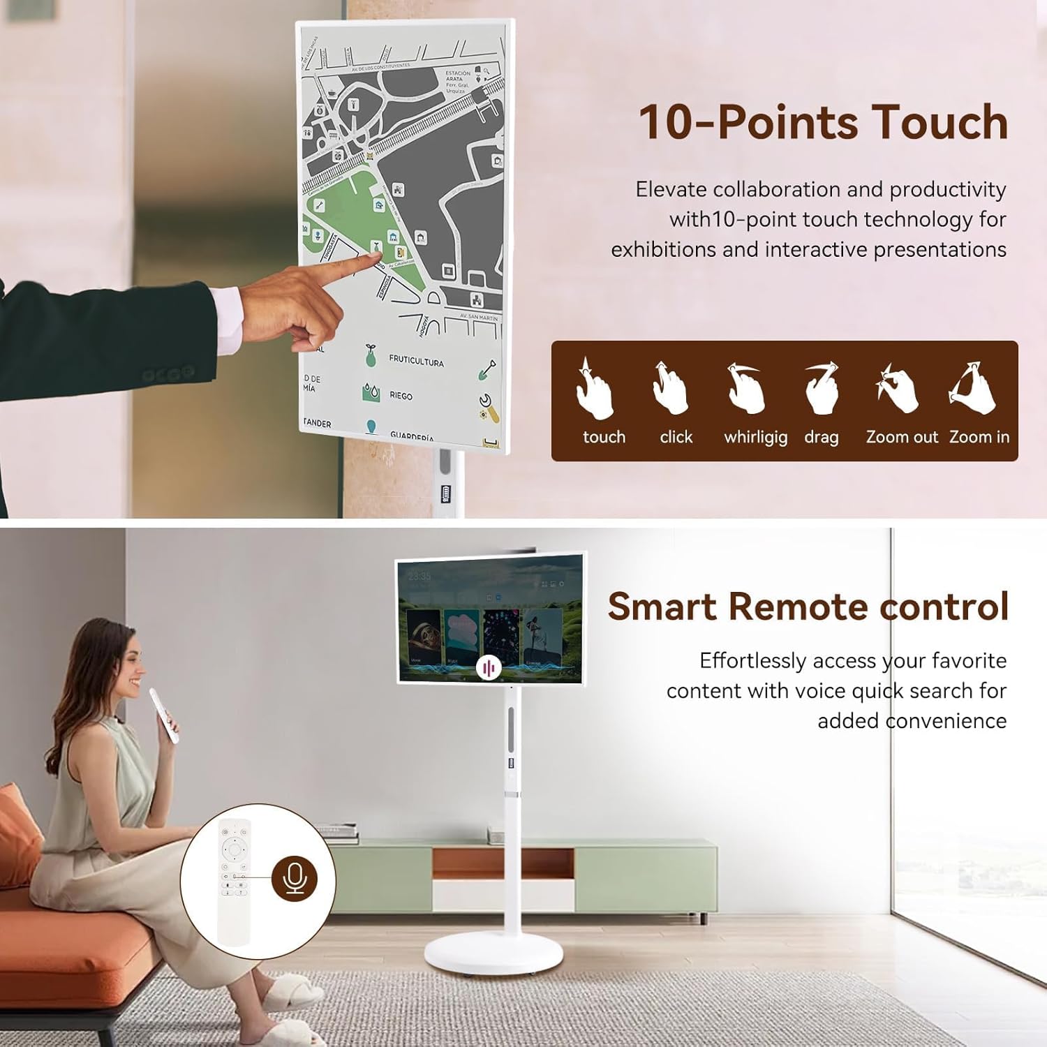 32 Inch UHD 4K Smart Portable TV on Wheels, 16GB+256GB Storage, Android 15 OS, Rolling TV with Rotatable Touch Screen, Built-in Battery, Voice Remote, Full Rotation Mobile TV for Home, Outdoors