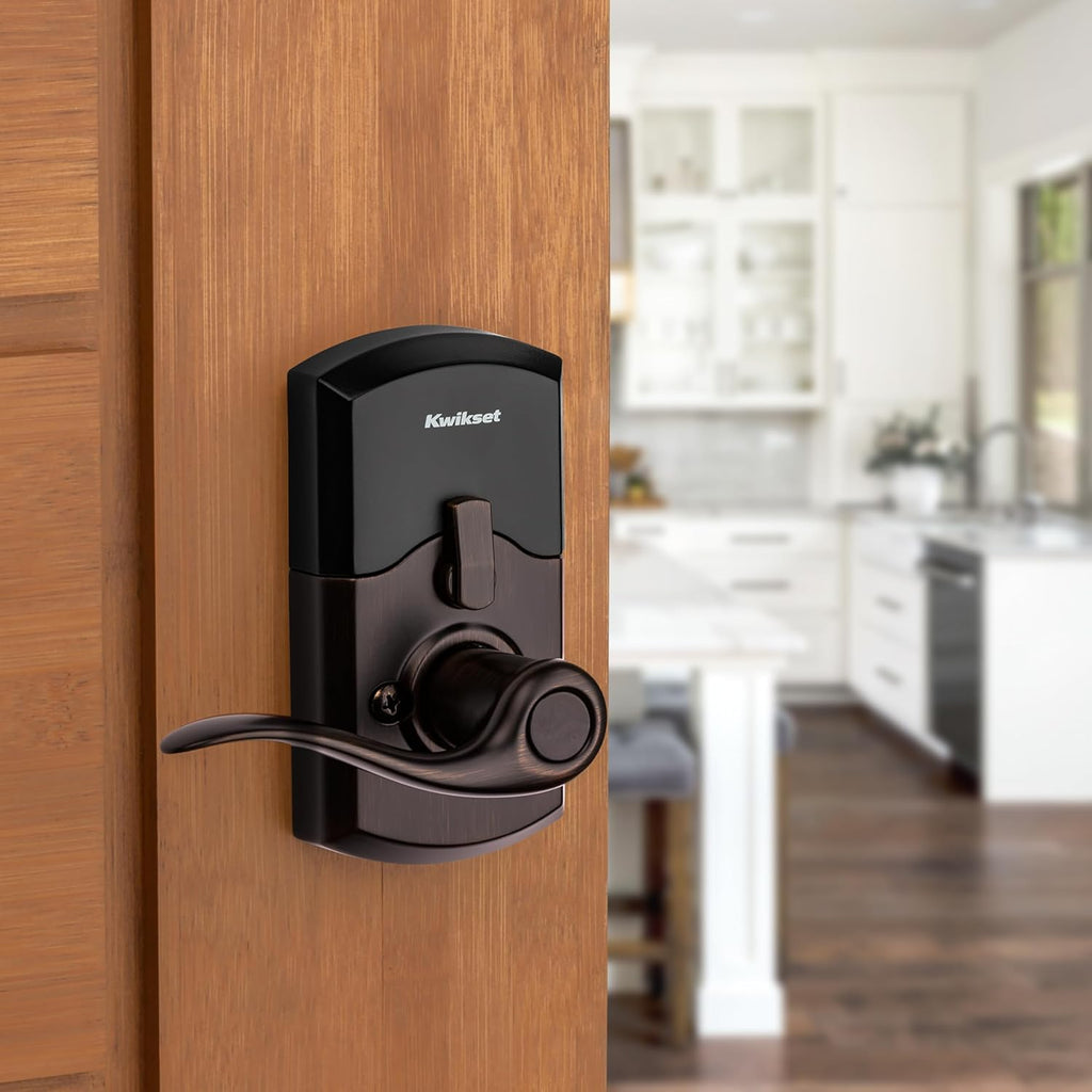 Kwikset SmartCode 917 Keypad Keyless Entry Traditional Residential Electronic Lever Deadbolt Alternative with Tustin Door Lever and SmartKey Security, Venetian Bronze
