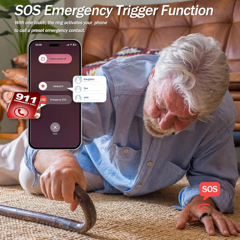 Smart Ring for Men/Women – Vibration Alerts, Ceramic & 316L Steel Sleep/Heart/SpO2/Activity Tracker, No Subscription, IP68 Waterproof, Touch Control, iOS/Android(Black, 8)