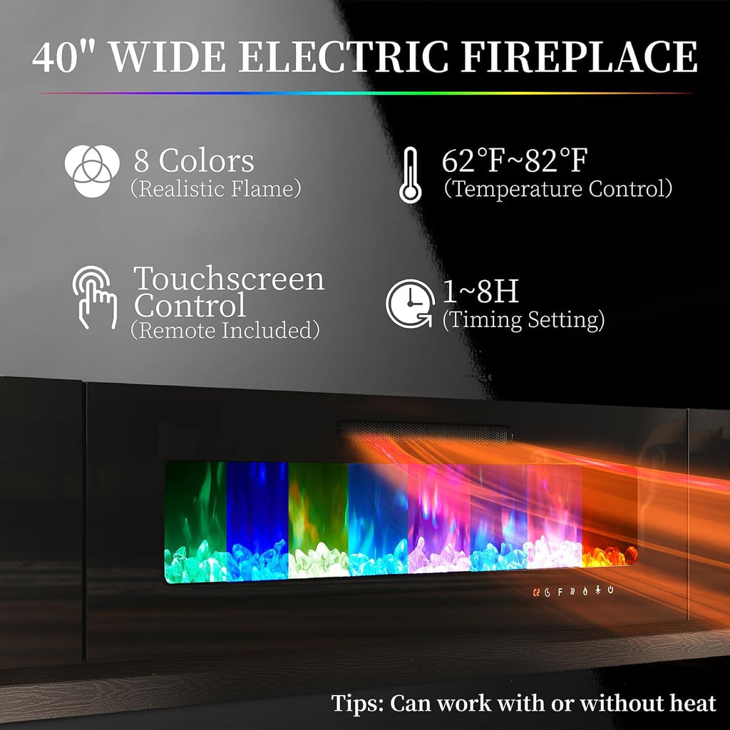 AMERLIFE 3 Piece Modern Living Room Table Set, Includes 80" High Gloss Fireplace TV Stand, 2-Tier Coffee Table, LED Lights Entertainment Center Set for Living Room, Black