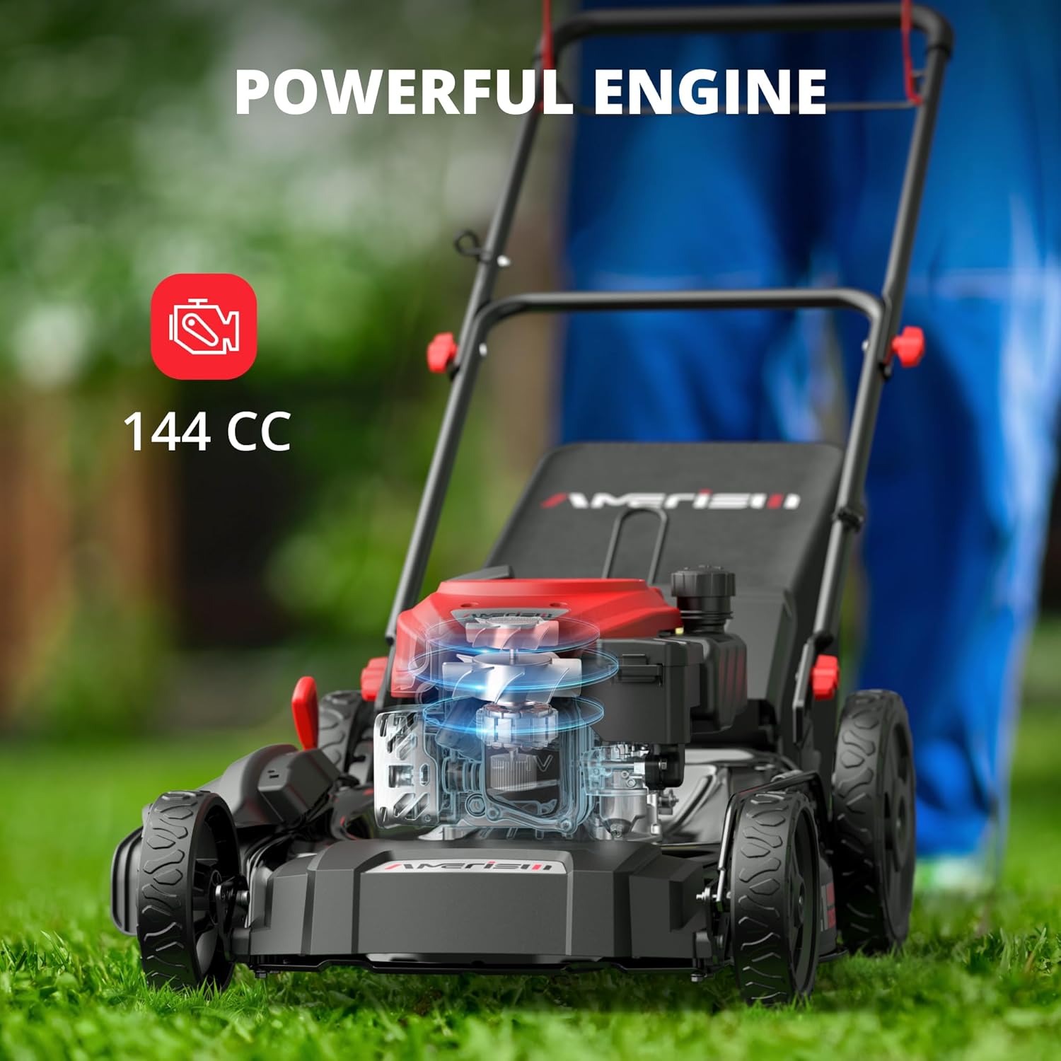 21" Gas Push Lawn Mower, Rugged Steel Deck, 3-in-1 Versatile Mower, 144cc OHV Engine, 6-Level Height Adjustment, Large Grass Collector, Easy Maneuverability for Home & Garden