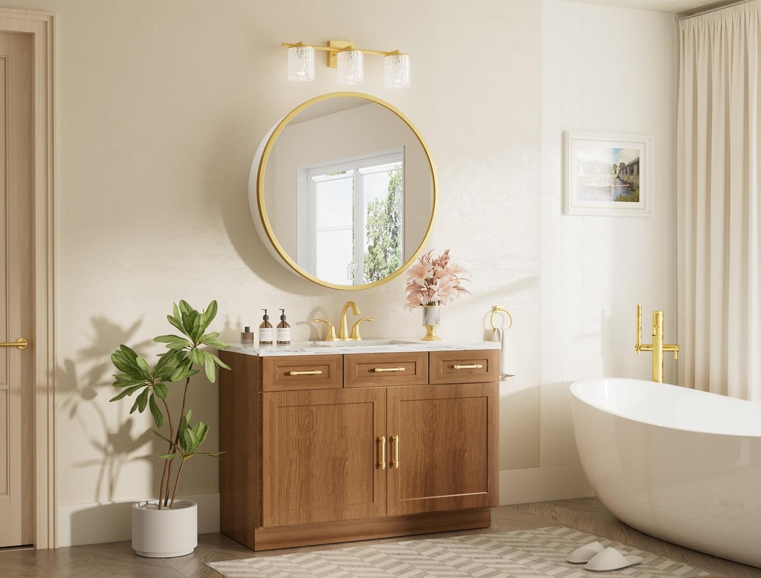 Keonjinn 26 x 26 Round Medicine Cabinets for Bathroom, Gold Surface Mount Metal Framed Medicine Cabinet with Mirror, Modern Medicine Cabinet Wall Mount Only, Farmhouse Mirrored Cabinet with Storage