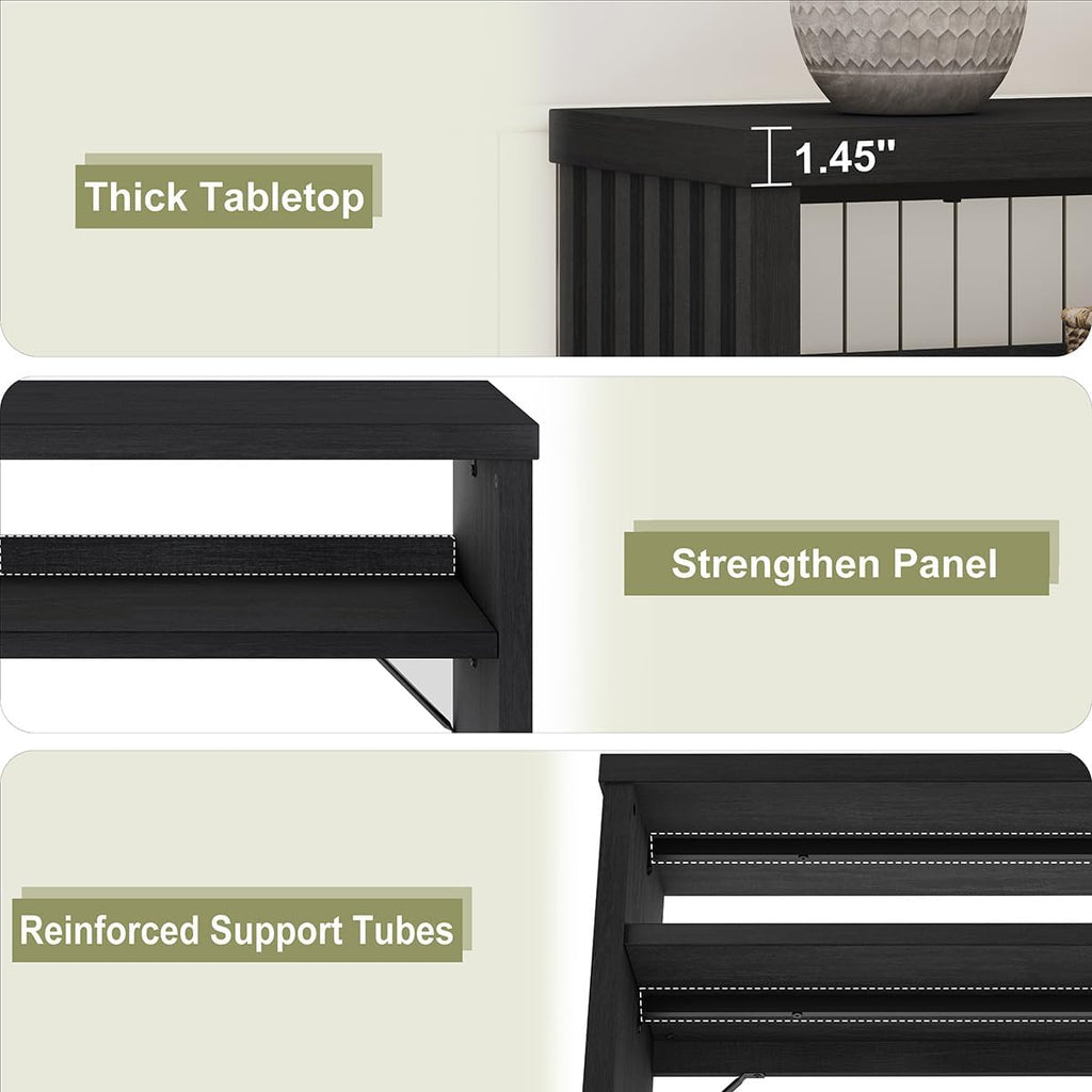 BON AUGURE Black Console Table 47 Inches, Entryway Table with Storage, Sofa Tables Narrow Long, Wooden Couch Tables Behind Sofa for Living Room, 2 Tier Entrance Tables