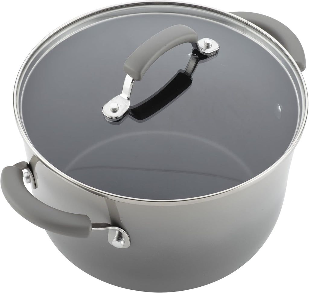 Rachael Ray Brights Nonstick Cookware Pots and Pans Set, 14 Piece, Sea Salt Gray
