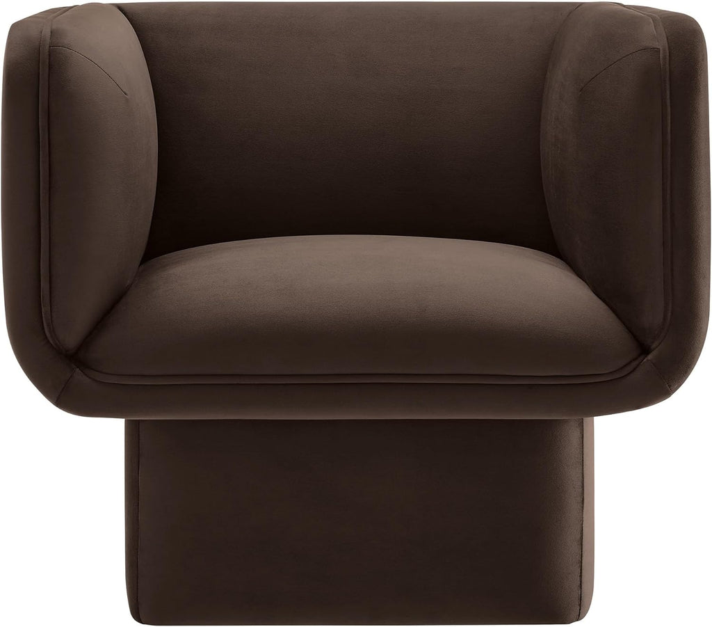 Modway Tate Performance Velvet Accent Chair in Chocolate Brown - Upholstered Club Chair - Modern Barrel Armchair - Comfy Reading Leisure Chair for Living Room, Bedroom, Office
