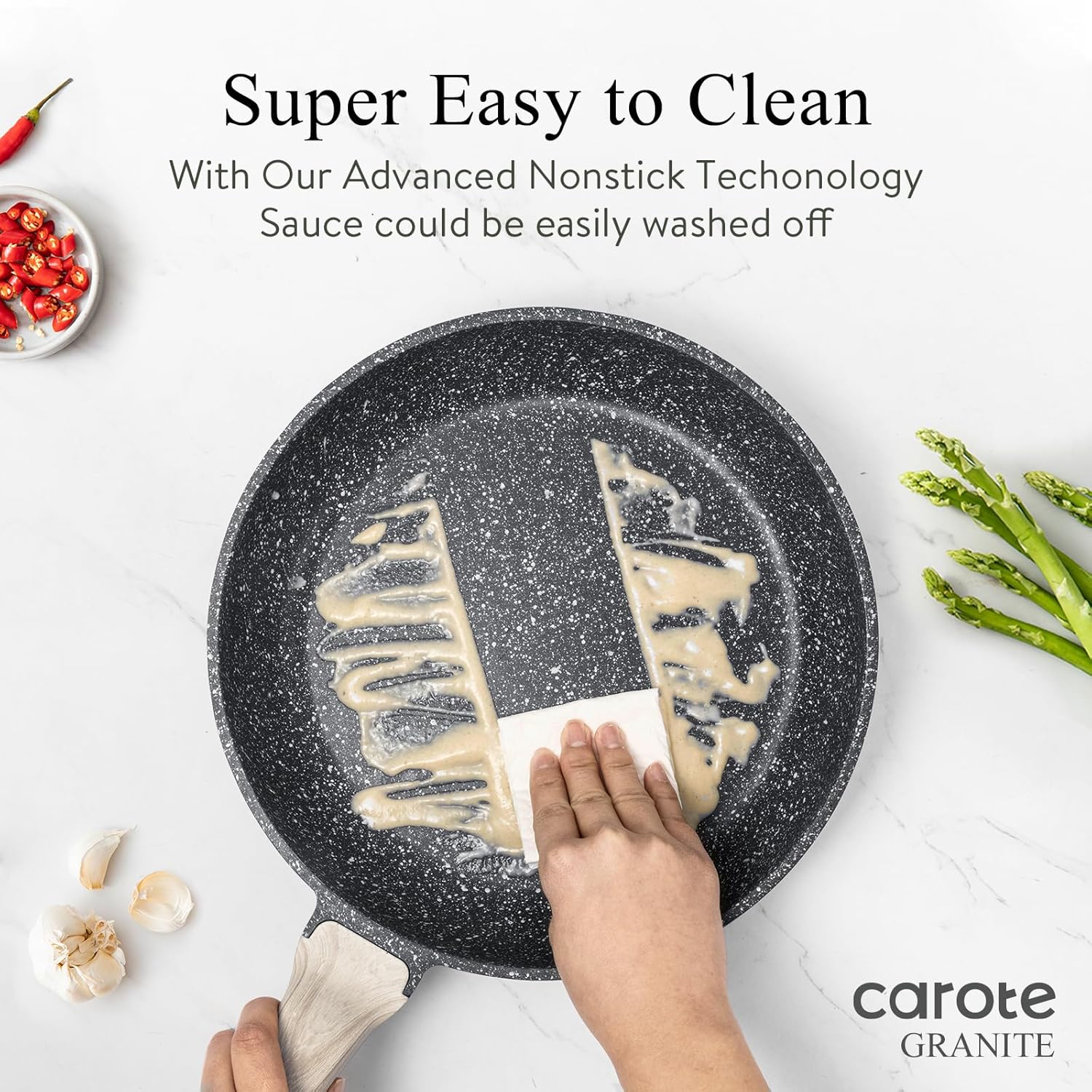 CAROTE 44pcs Pots and Pan Set Nonstick, Cookware Sets, Cooking Set Non Stick, Induction Cook Ware with Bakeware Set, Kitchen Knife Set