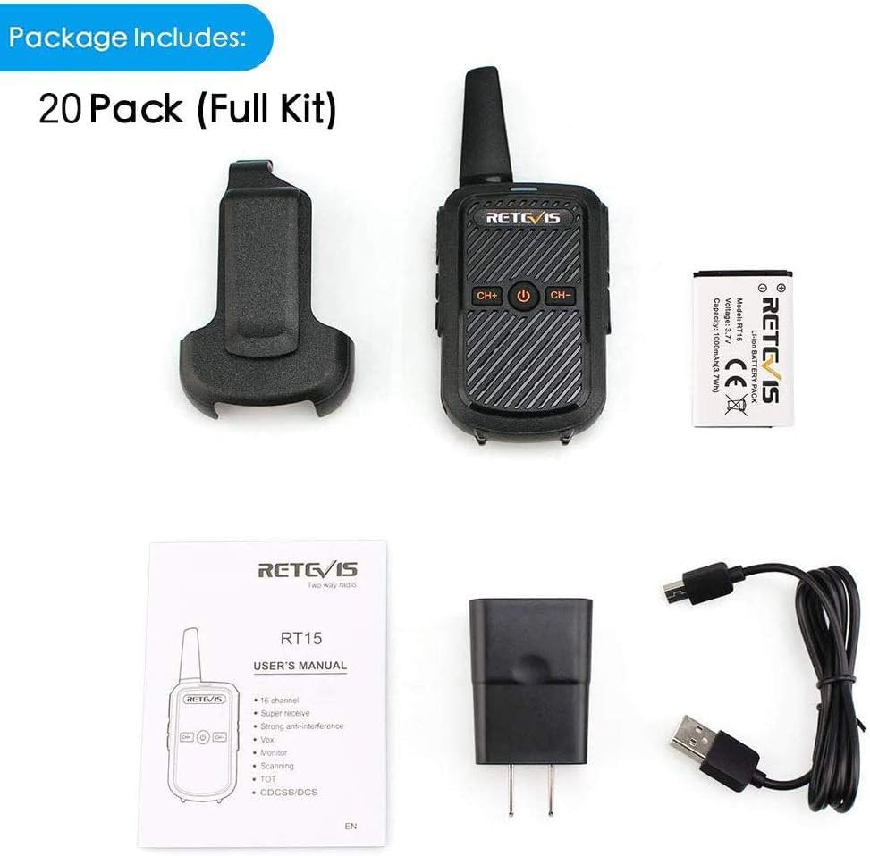 Retevis RT15 Radios Walkie Talkies 20 Pack, Business 2 Way Radios Rechargeable,Portable,USB Fast Charing, Handsfree,for Adults Restaurants Healthcare Retail Commercial
