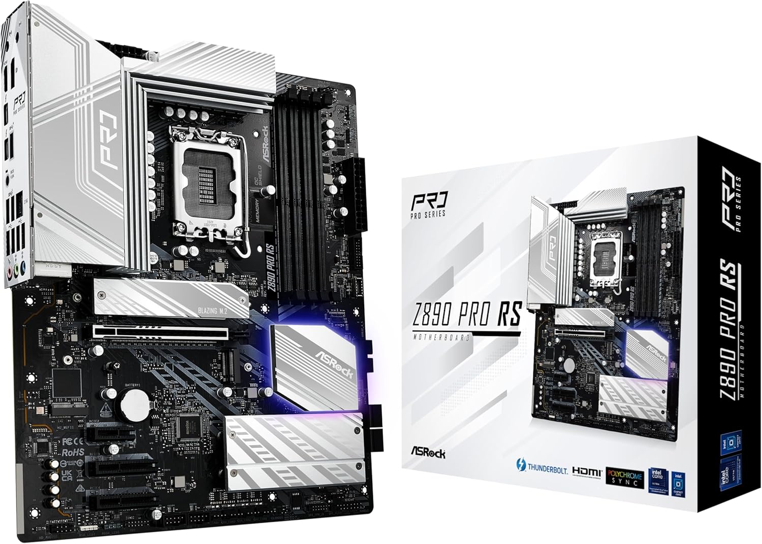 ASRock Intel Core Ultra Z890 Pro RS ATX Motherboard LGA1851 RL-ILM DDR5 8666 MHz 256 GB M.2 PCIe 5.0 Thunderbolt
