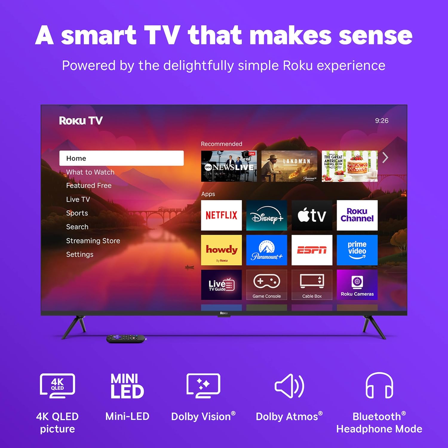 Roku Smart TV – 65-Inch Plus Series, Mini-LED TV – RokuTV with Enhanced Voice Remote – Flat Screen 4K QLED Television with Dolby Vision & Wi-Fi for Streaming Live Local News, Sports