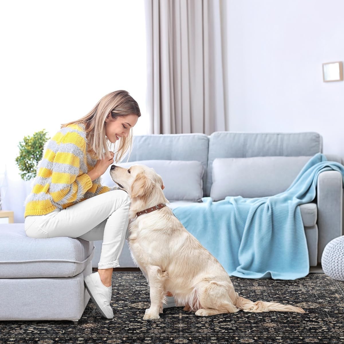 Ruaruarug Washable 10x14 Area Rug for Living Room, Bedroom, Ultra Soft Non Slip Stain & Fade Resistant, Pet & Kids Friendly, Suitable for High Traffic Areas Easy to Clean for Kitchen, Black Grey