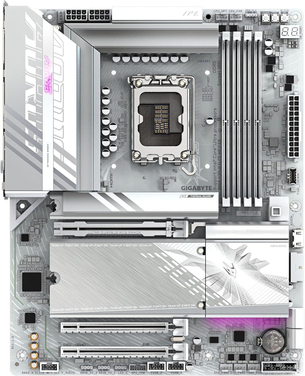 GIGABYTE B860 AORUS Elite WIFI7 ICE Intel Core Ultra (Series 2) LGA 1851 Motherboard, ATX, DDR5, 3X M.2, PCIe 5.0, USB-C, WIFI7, 2.5GbE LAN, EZ-Latch