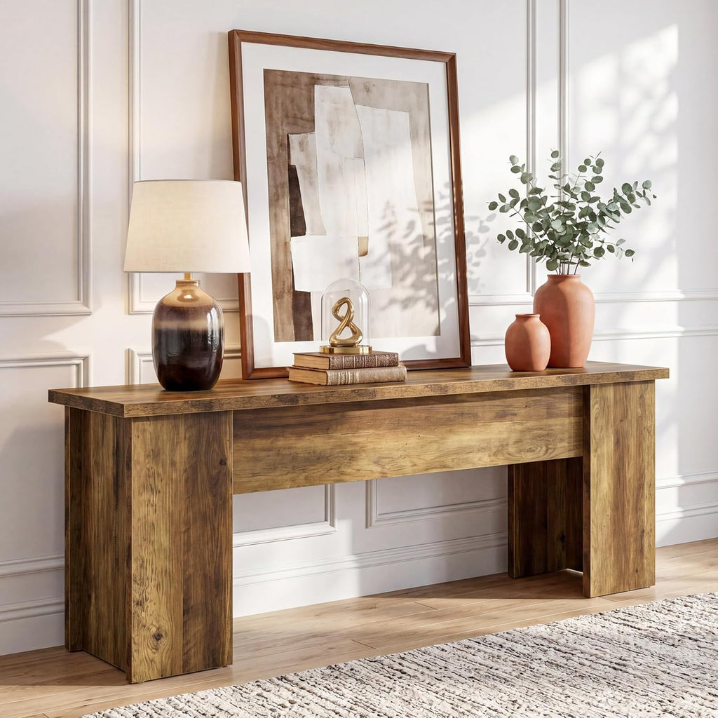 Tribesigns 63-Inch Low Console Table, Farmhouse Wooden Entryway Table, Narrow Long Sofa Table Behind Couch for Living Room, Entrance, Hallway