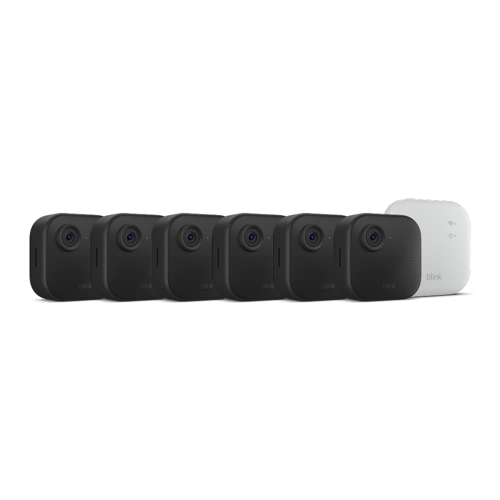 Blink Outdoor 4 XR – two-year battery wireless camera with 4x security coverage, 1000 ft open-air range or 400 ft with typical use — 6 camera system