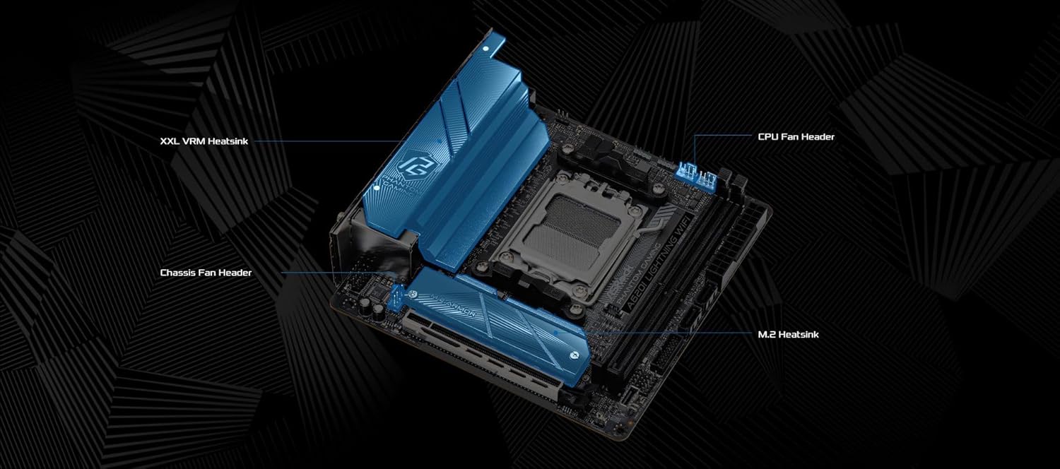 ASRock A620I Lightning WiFi AMD AM5 Mini-ITX Motherboard, Supports AMD Ryzen 9000/8000/7000 Series Processors, DDR5 7200+ (OC), PCIe 4.0, 2.5G LAN, WiFi 6E, 8+2+1 Power Phase
