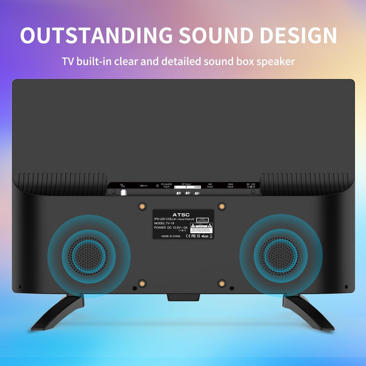 Feihe 19 Inch Flat Screen TV Built in Digital ATSC Tuners, 1080p LED TV with HDMI VGA AV USB Port for Kitchen, Bedroom, RV, Caravan, Camping, Outdoor