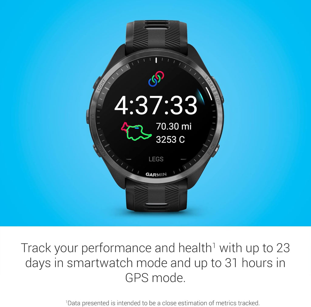 Garmin Forerunner® 965 Running Smartwatch, Colorful AMOLED Display, Training Metrics and Recovery Insights, Black and Powder Gray, 010-02809-00
