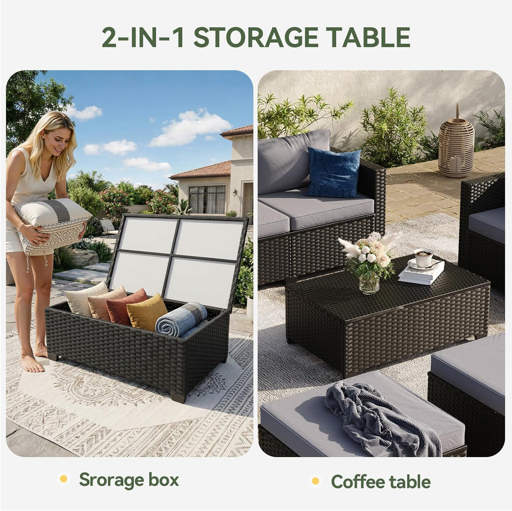 Aoxun 8 Piece Outdoor Patio Furniture Set 7 Seats, Outdoor Sectional,Grey