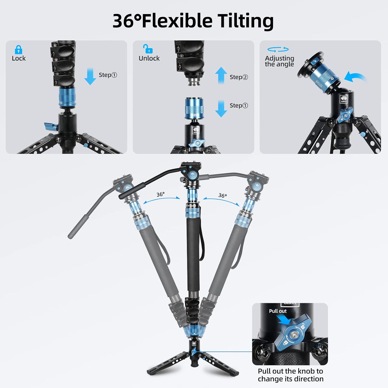 SIRUI P-424FS Carbon Fiber Camera Monopod Kit, 66.3" Heavy Duty Professional Video Monopod with VA-5 Fluid Video Head, Tripod Base, Flip Locks for DSLR Camera