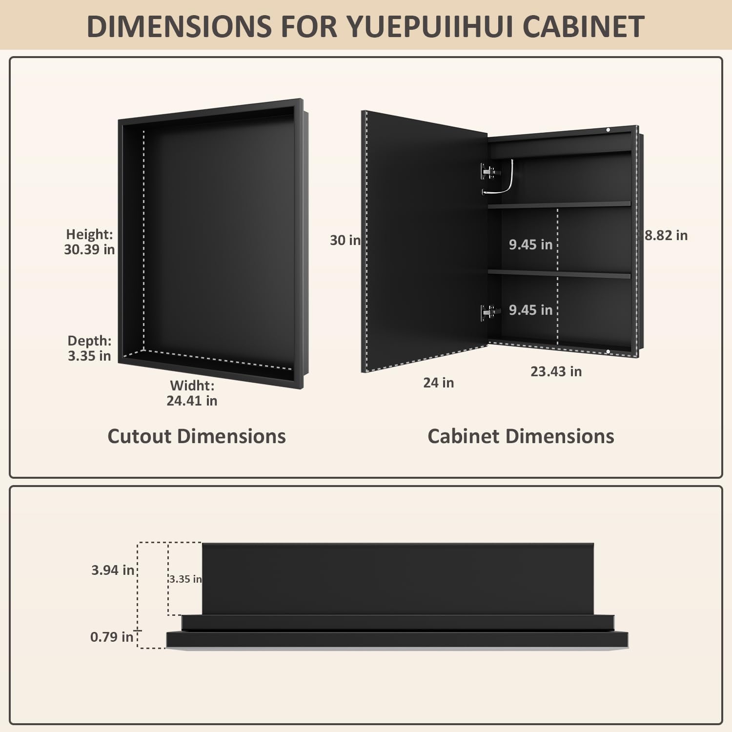 24X30 Inch Lighted Medicine Cabinet, Recessed Medicine Cabinet with Adjustable 3-Color, Brightness Dimming, Defogger, Wall Mounted