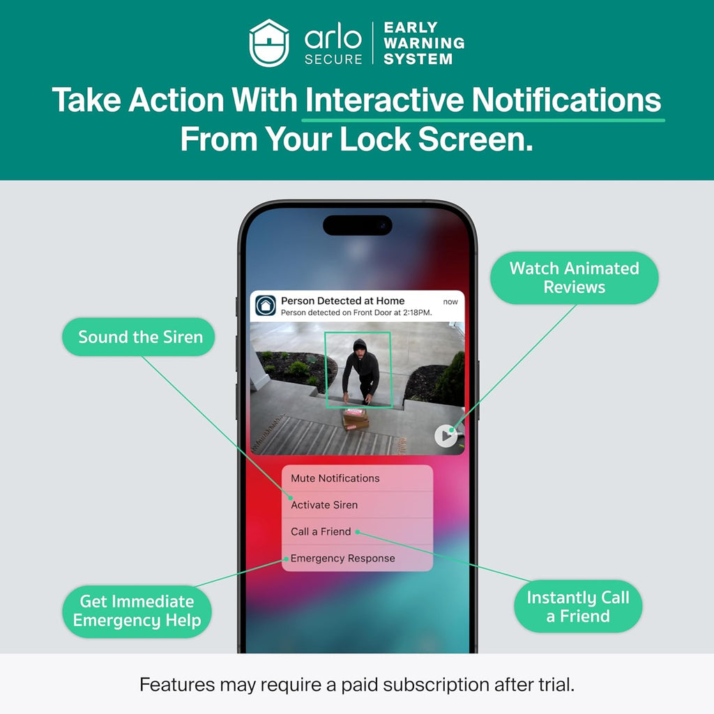 Arlo Essential Security Camera Wireless Outdoor 2K (3rd Gen, 2025 Release) - Battery Power, Person Recognition, Package Detection, Animated Preview, 1-Month Trial of Secure Plan, 3 Cam, White