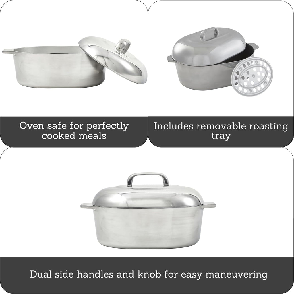 IMUSA USA Heavy Duty Cajun Oval Aluminum Roaster 15, Silver